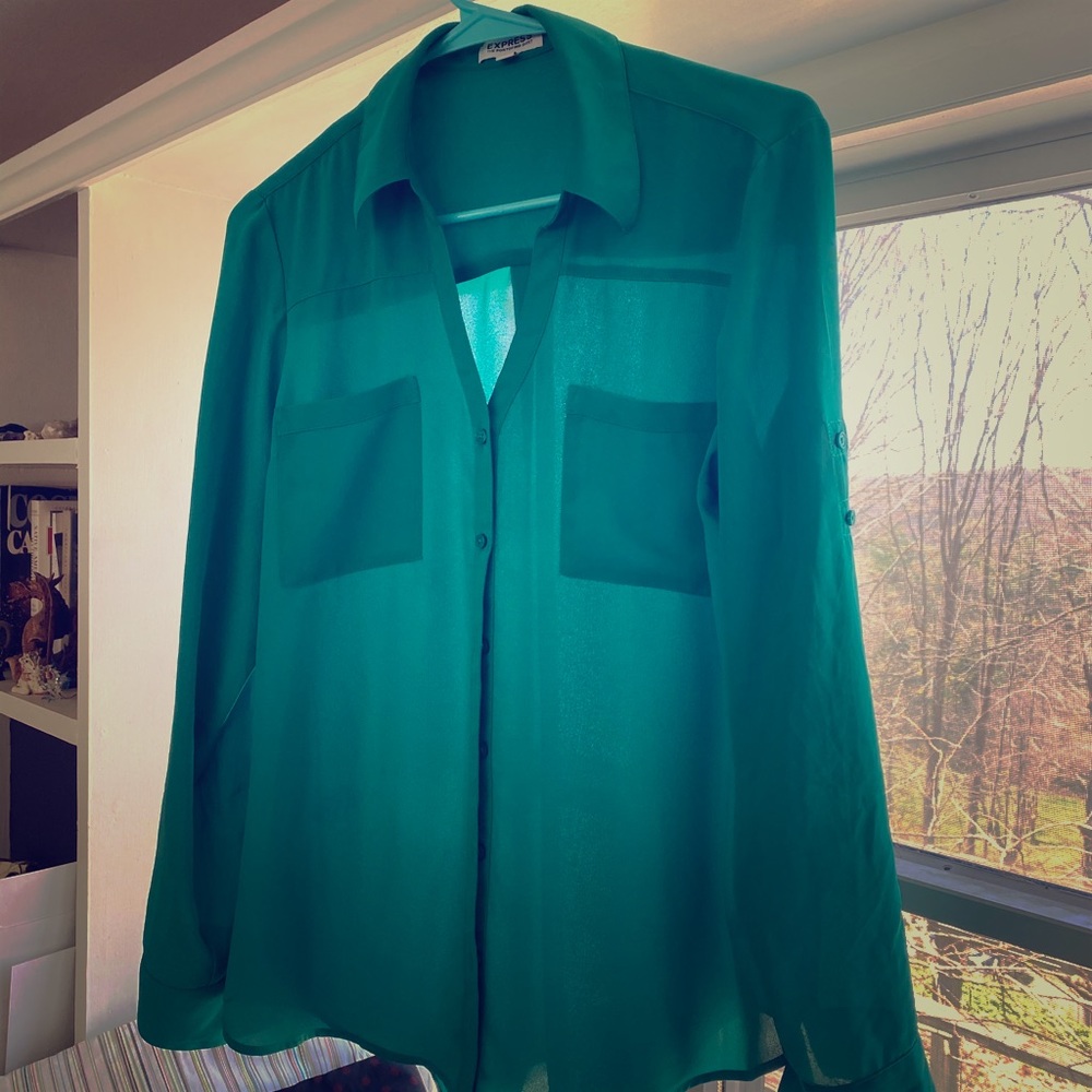 Emerald green express portofino sheer shirt
